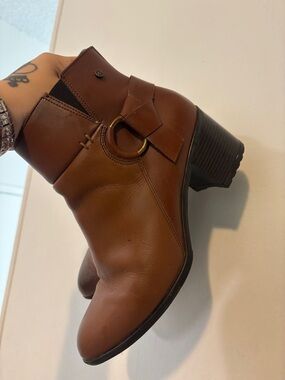 Classic Tan Leather Ankle Bootie with Ring accent Andrea Shoes